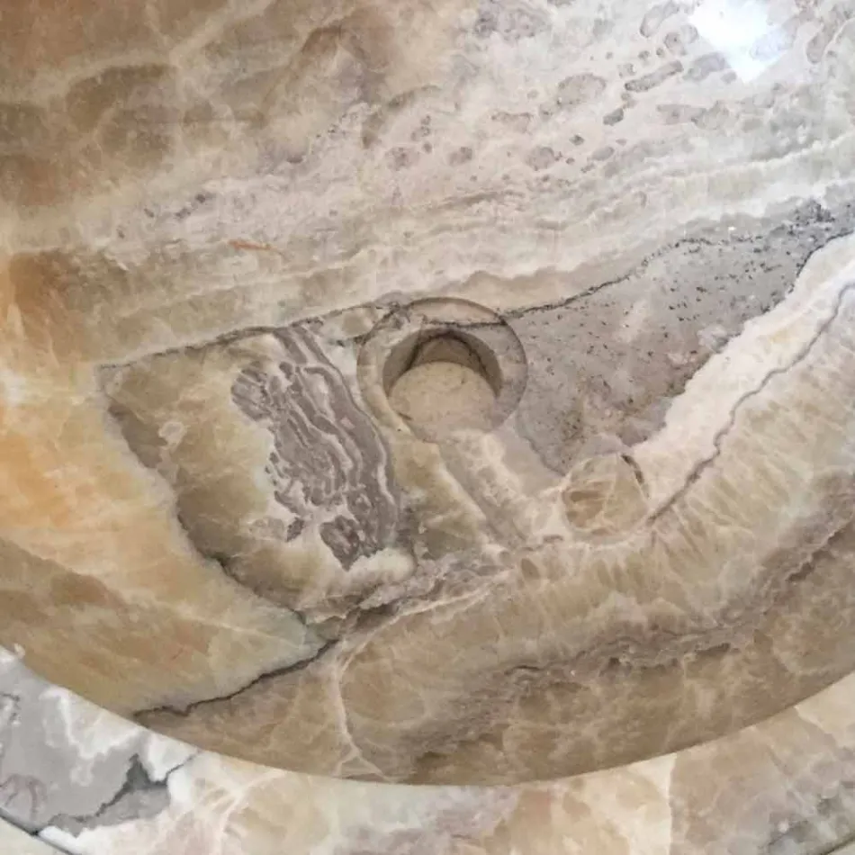 Lavabo bagno da appoggio in pietra onice naturale Ana, fatto a mano Viadurini