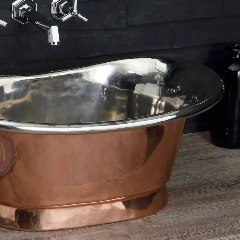 Lavabo bagno da appoggio in rame e ferro bianco Cala Viadurini