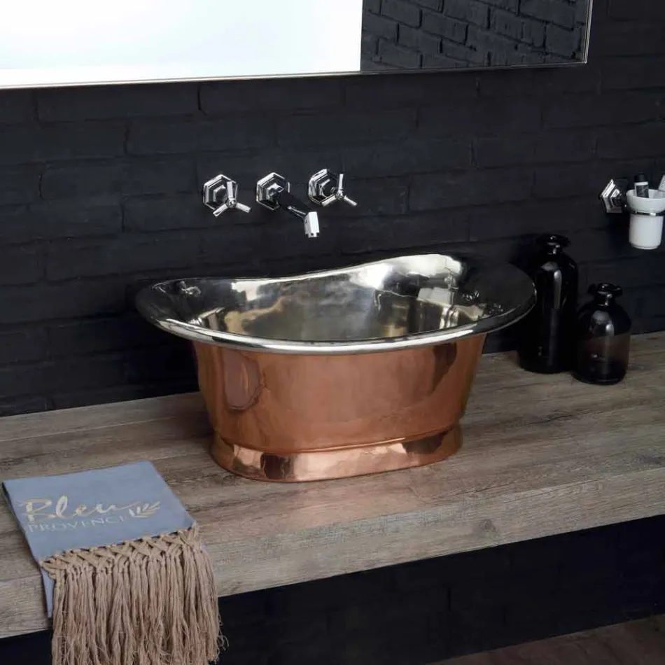 Lavabo bagno da appoggio in rame e ferro bianco Cala Viadurini