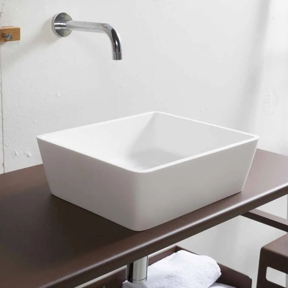 Lavabo Bagno da Appoggio in Solid Surface Bianco con Scarico Nascosto - Sider Viadurini