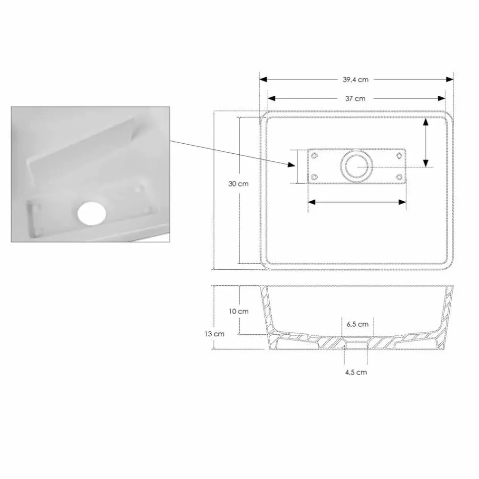 Lavabo Bagno da Appoggio in Solid Surface Bianco con Scarico Nascosto - Sider Viadurini