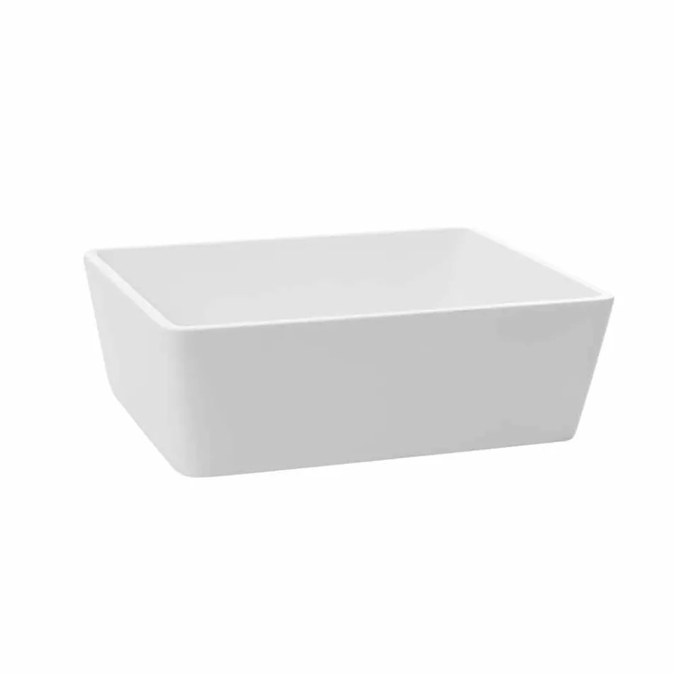 Lavabo Bagno da Appoggio in Solid Surface Bianco con Scarico Nascosto - Sider Viadurini