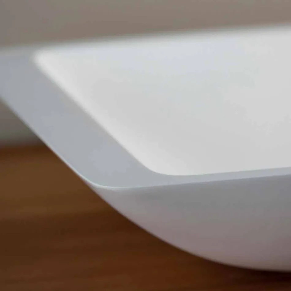 Lavabo Bagno da Appoggio Rettangolare in Solid Surface Bianco - Albertina Viadurini
