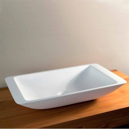 Lavabo Bagno da Appoggio Rettangolare in Solid Surface Bianco - Albertina Viadurini