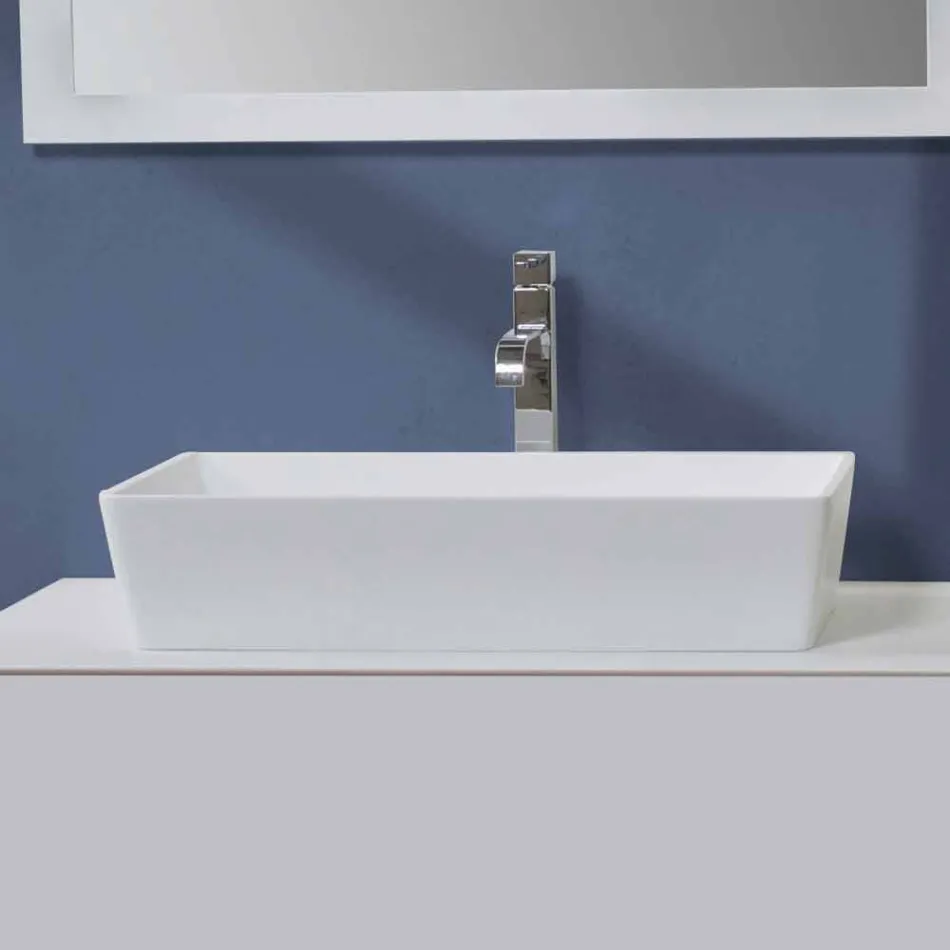 Lavabo Bagno da Appoggio Rettangolare in Solid Surface Finitura Bianca - Sider Viadurini