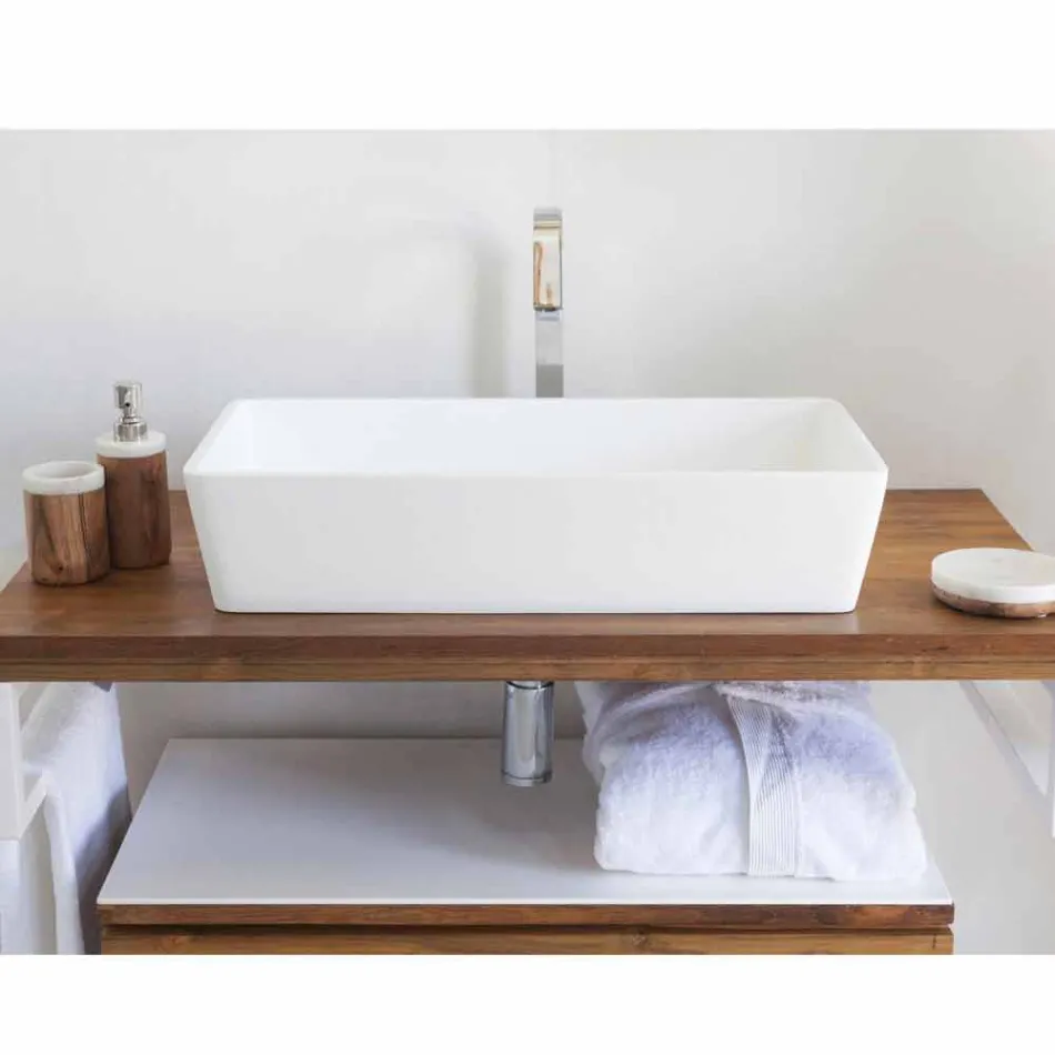Lavabo Bagno da Appoggio Rettangolare in Solid Surface Finitura Bianca - Sider Viadurini