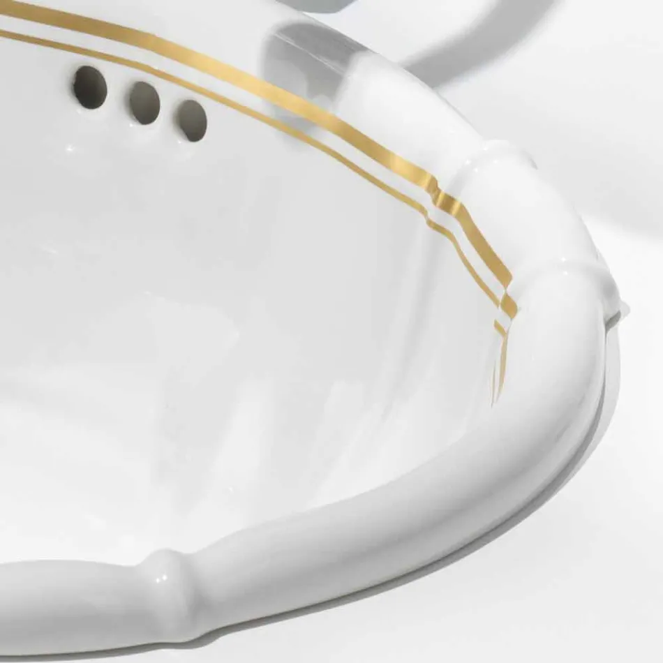 Lavabo bagno da incasso in porcellana e oro made in Italy, Santiago Viadurini