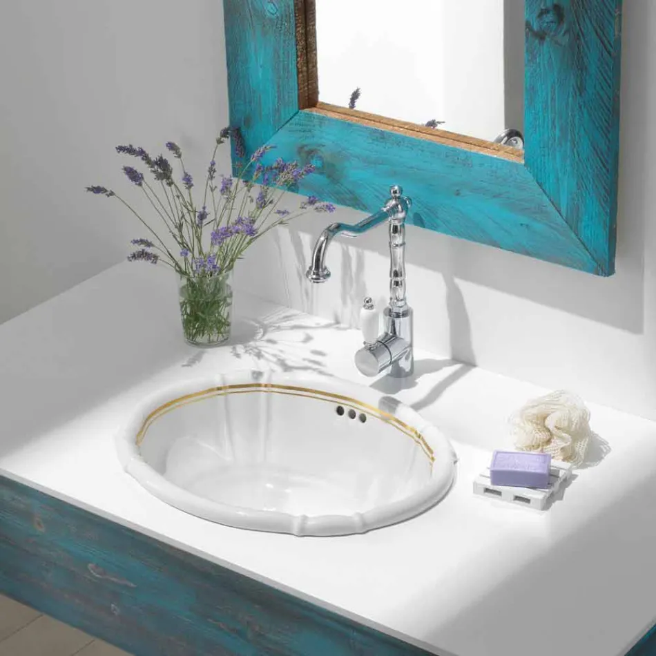 Lavabo bagno da incasso in porcellana e oro made in Italy, Santiago Viadurini