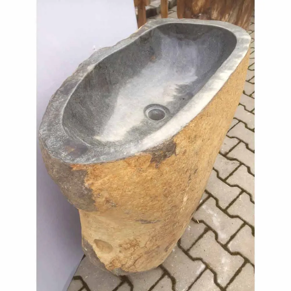 Lavabo bagno design a colonna in pietra naturale Mare, pezzo unico Viadurini