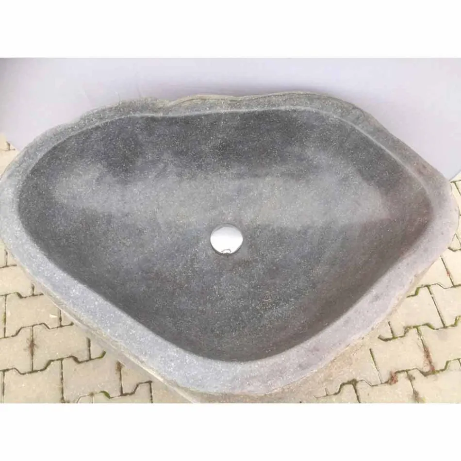 Lavabo bagno design a colonna in pietra naturale Mare, pezzo unico Viadurini
