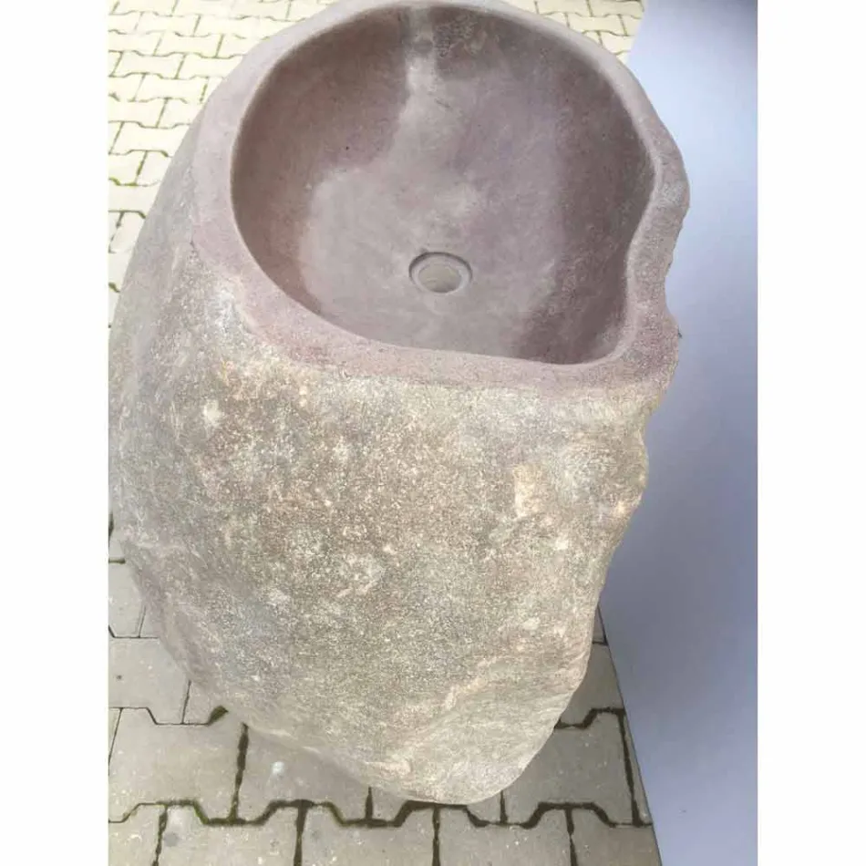 Lavabo bagno design a colonna in pietra naturale Mare, pezzo unico Viadurini