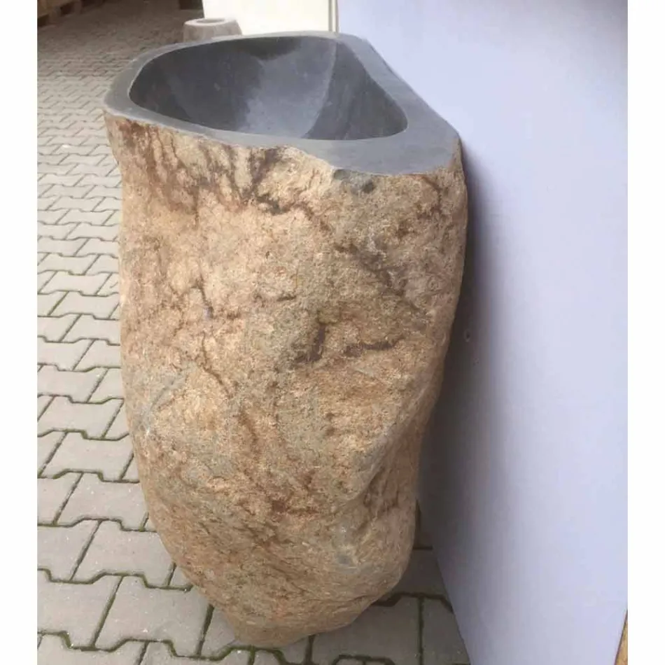 Lavabo bagno design a colonna in pietra naturale Mare, pezzo unico Viadurini