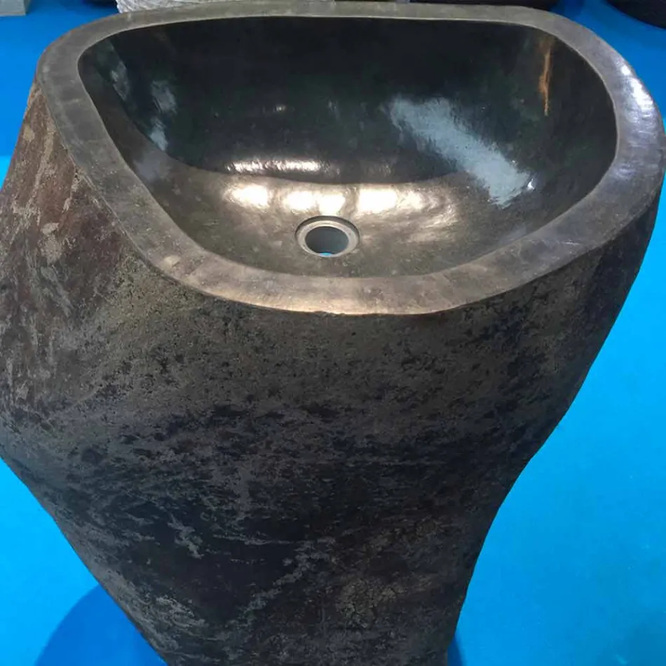 Lavabo bagno design a colonna in pietra naturale Mare, pezzo unico Viadurini