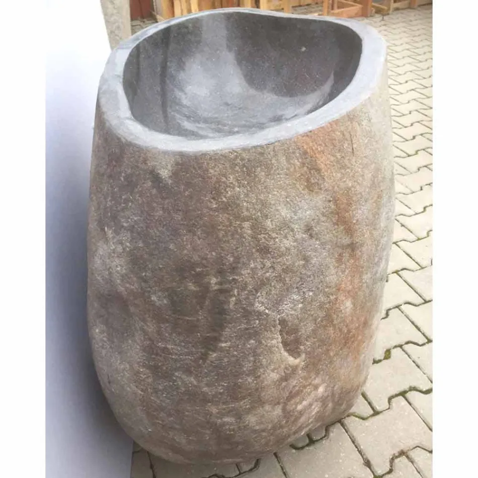 Lavabo bagno design a colonna in pietra naturale Mare, pezzo unico Viadurini