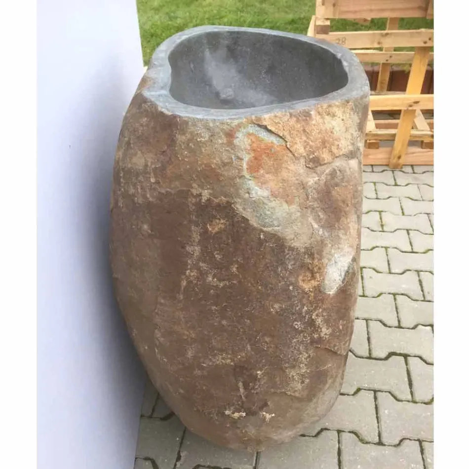 Lavabo bagno design a colonna in pietra naturale Mare, pezzo unico Viadurini