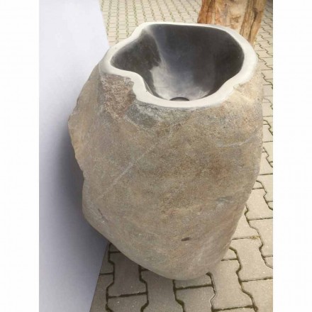 Lavabo bagno design a colonna in pietra naturale Mare, pezzo unico Viadurini