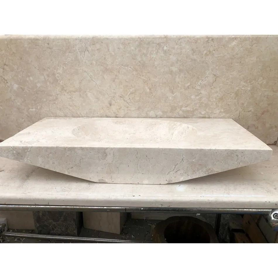 Lavabo bagno di design da appoggio in pietra bianca Vox, fatto a mano Viadurini