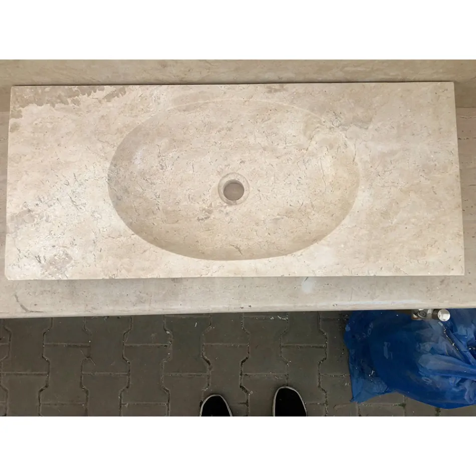 Lavabo bagno di design da appoggio in pietra bianca Vox, fatto a mano Viadurini