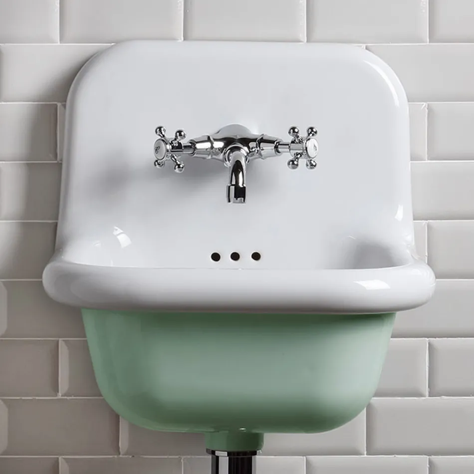 Lavabo Bagno Freestanding in Ceramica Bianca e Colorata 42 cm - Meridiano Viadurini