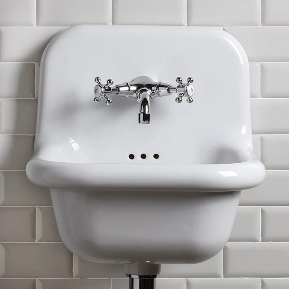 Lavabo Bagno Freestanding in Ceramica Bianca e Colorata 42 cm - Meridiano Viadurini