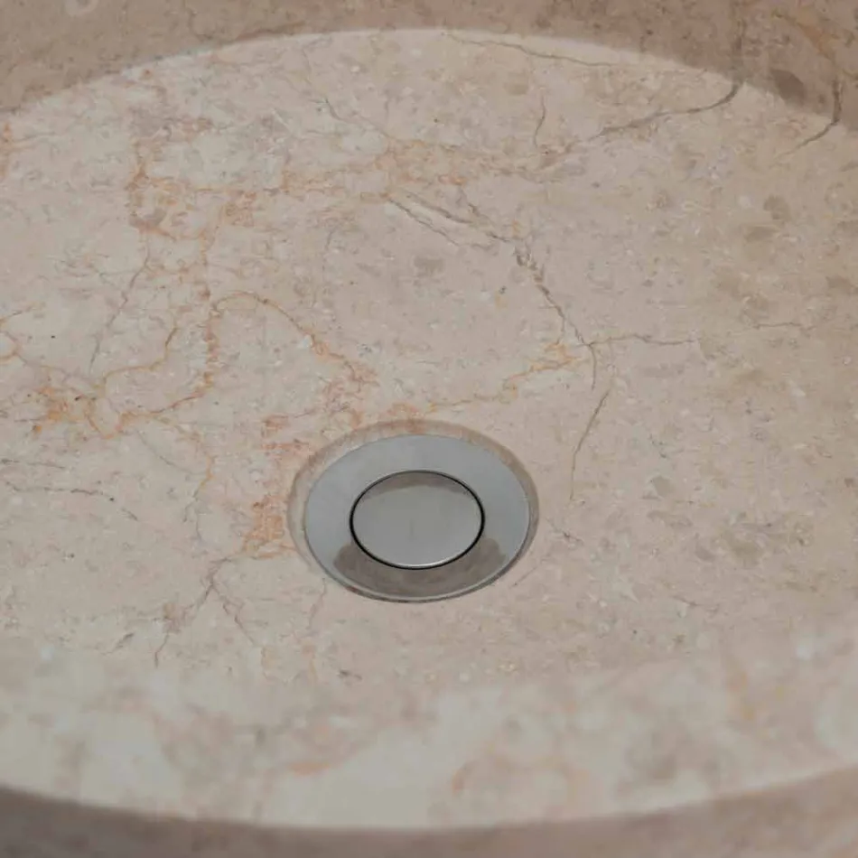 Lavabo Bagno Freestanding in Marmo Finitura Avorio Forma Cilindrica - Cremino Viadurini