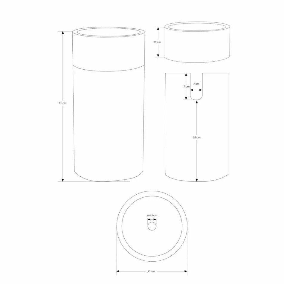 Lavabo Bagno Freestanding in Marmo Finitura Avorio Forma Cilindrica - Cremino Viadurini