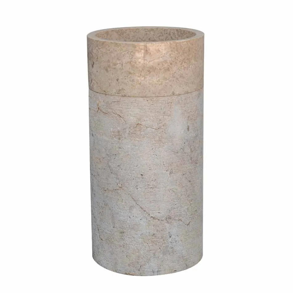 Lavabo Bagno Freestanding in Marmo Finitura Avorio Forma Cilindrica - Cremino Viadurini