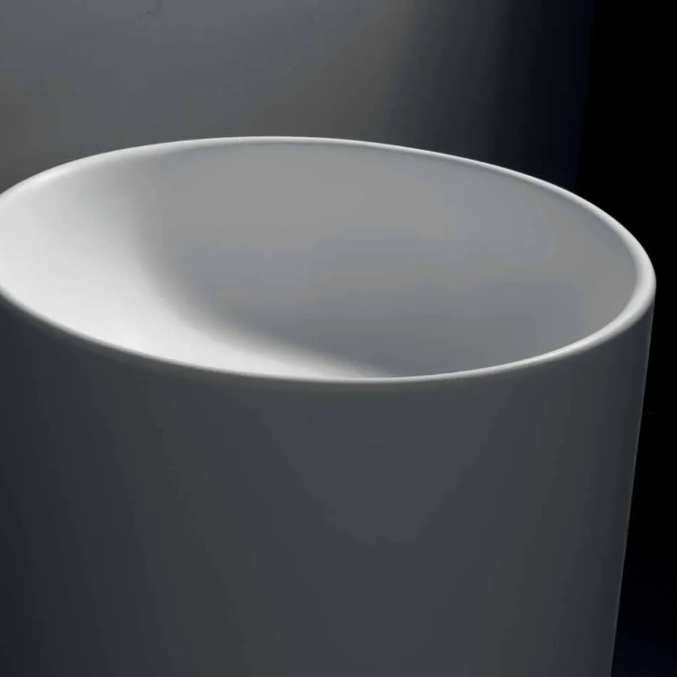 Lavabo Bagno Freestanding in Resina Bianca dalla Forma Cilindrica - Libertino Viadurini