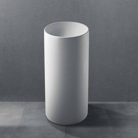 Lavabo Bagno Freestanding in Resina Bianca dalla Forma Cilindrica - Libertino Viadurini
