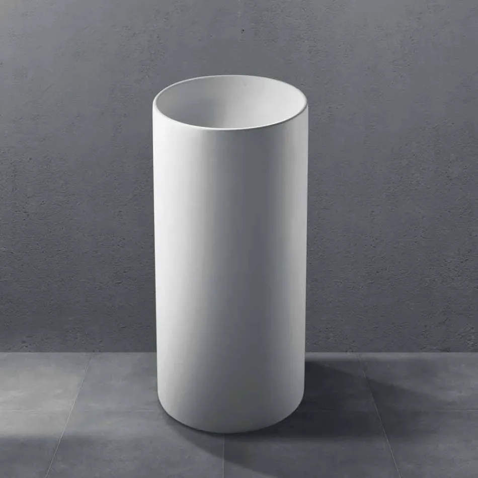 Lavabo Bagno Freestanding in Resina Bianca dalla Forma Cilindrica - Libertino Viadurini