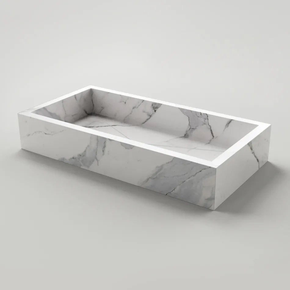 Lavabo Bagno in Gres Porcellanato Effetto Marmo Made in Italy - Ludmilla Viadurini