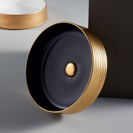 Lavabo Bagno in Grès Porcellanato Tornito a Mano Made in italy - Freccette Viadurini