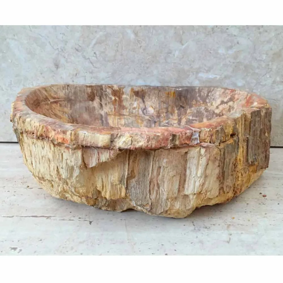 Lavabo bagno in legno fossile da appoggio Star, pezzo unico di design Viadurini