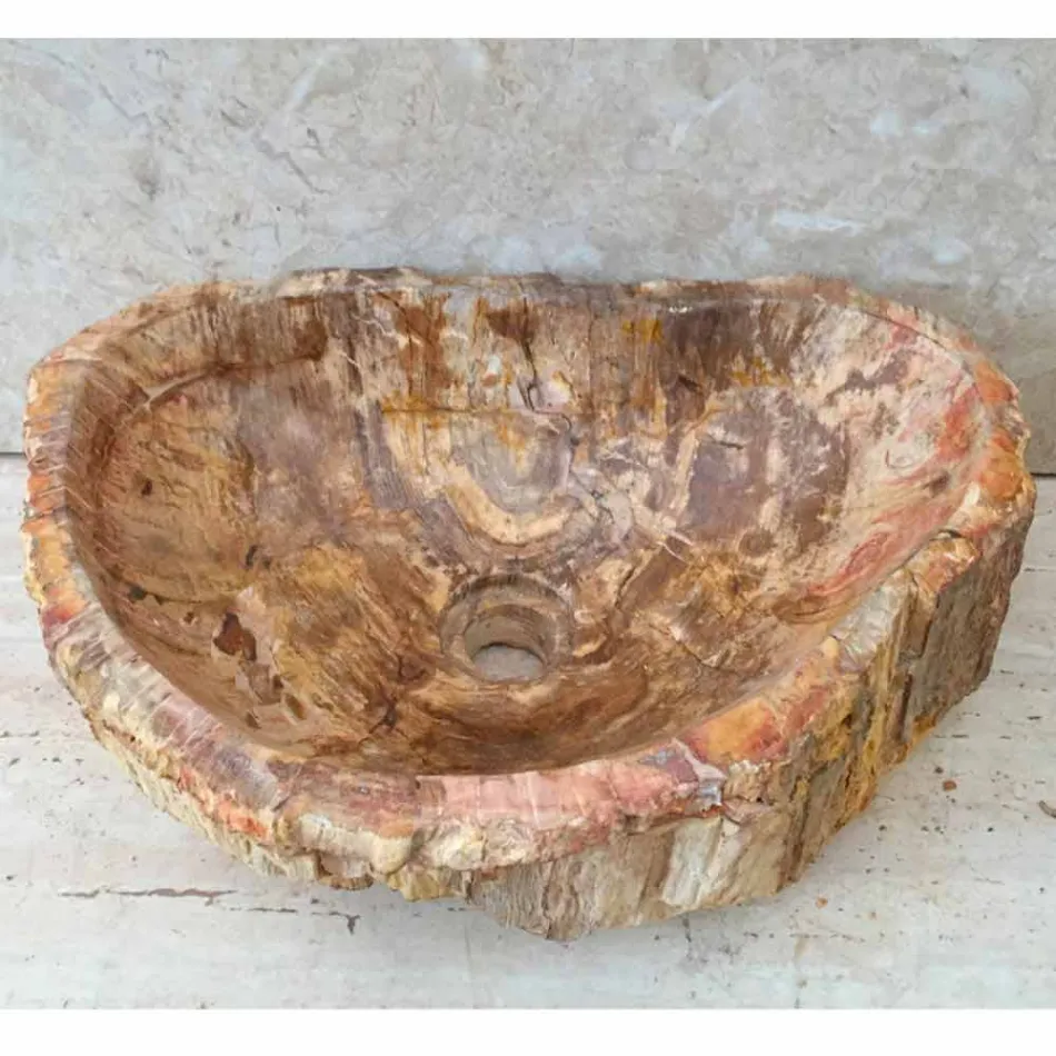 Lavabo bagno in legno fossile da appoggio Star, pezzo unico di design Viadurini