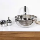 Lavabo Bagno Rotondo da Appoggio in Ottone Cromato Martellato - Diamond Viadurini