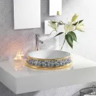 Lavabo bagno semincasso in fire clay e oro fatto in Italia, Manilo Viadurini
