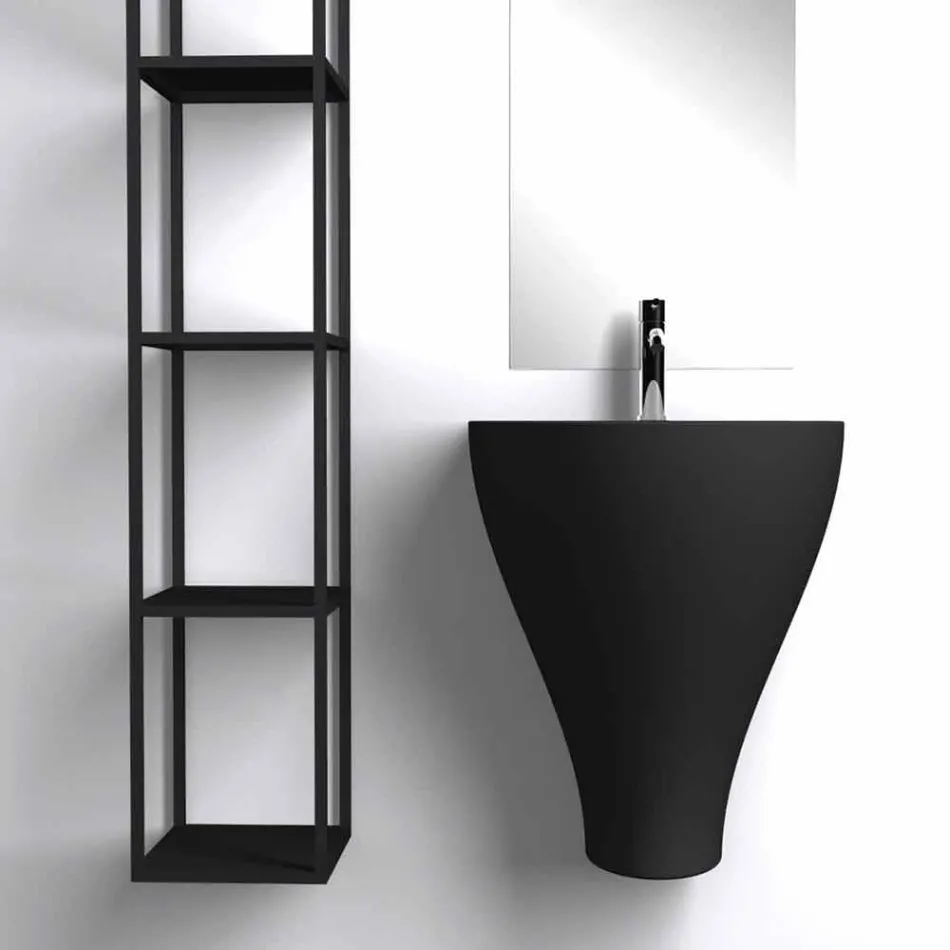 Lavabo bagno sospeso moderno in ceramica fatto in Italia, Fiorello Viadurini
