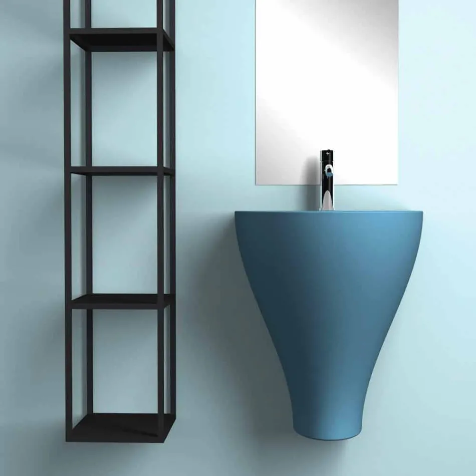 Lavabo bagno sospeso moderno in ceramica fatto in Italia, Fiorello Viadurini