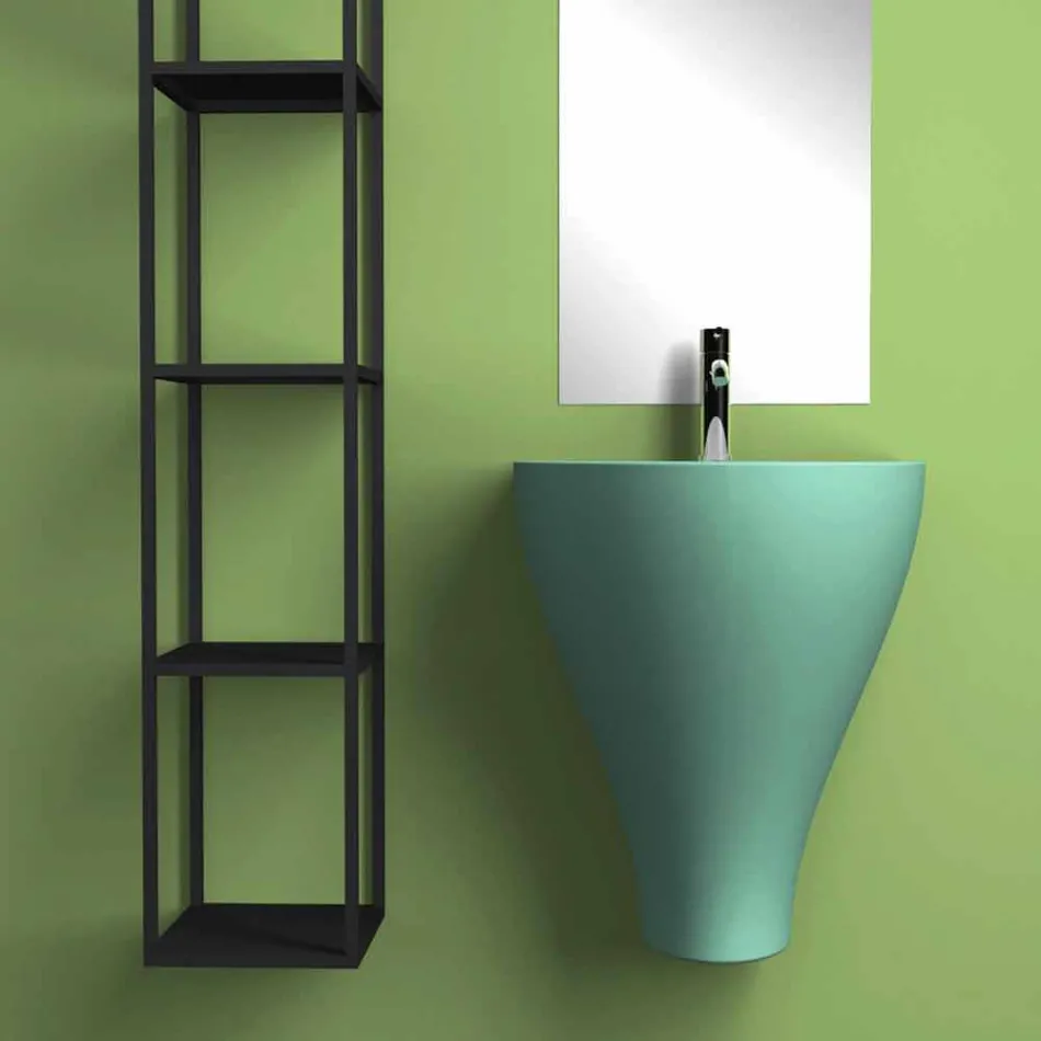 Lavabo bagno sospeso moderno in ceramica fatto in Italia, Fiorello Viadurini