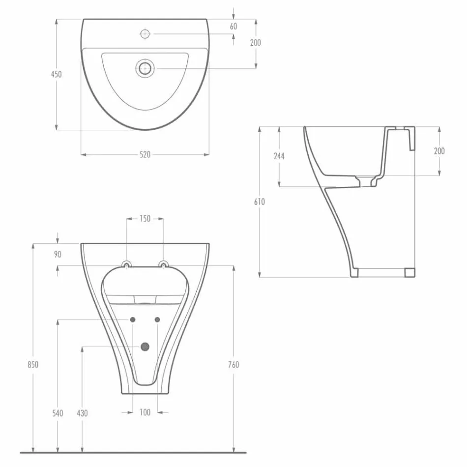Lavabo bagno sospeso moderno in ceramica fatto in Italia, Fiorello Viadurini