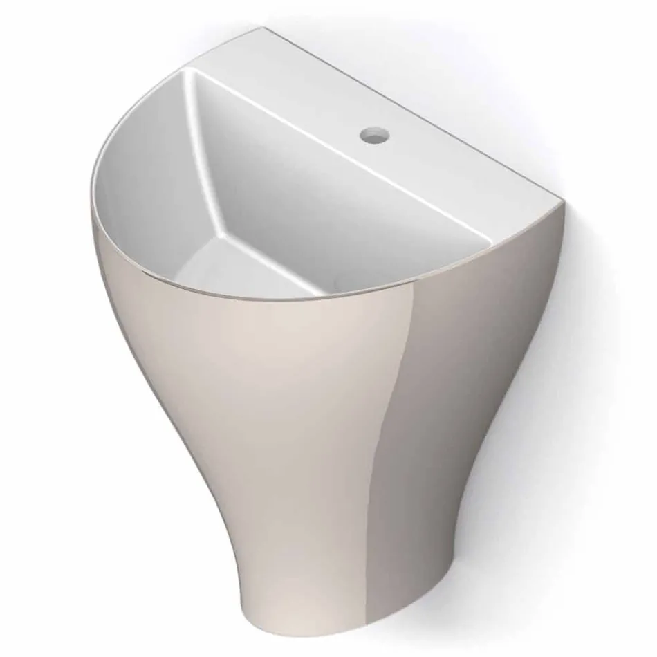Lavabo bagno sospeso moderno in ceramica fatto in Italia, Fiorello Viadurini