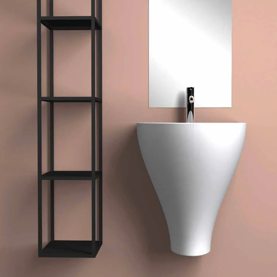 Lavabo bagno sospeso moderno in ceramica fatto in Italia, Fiorello Viadurini