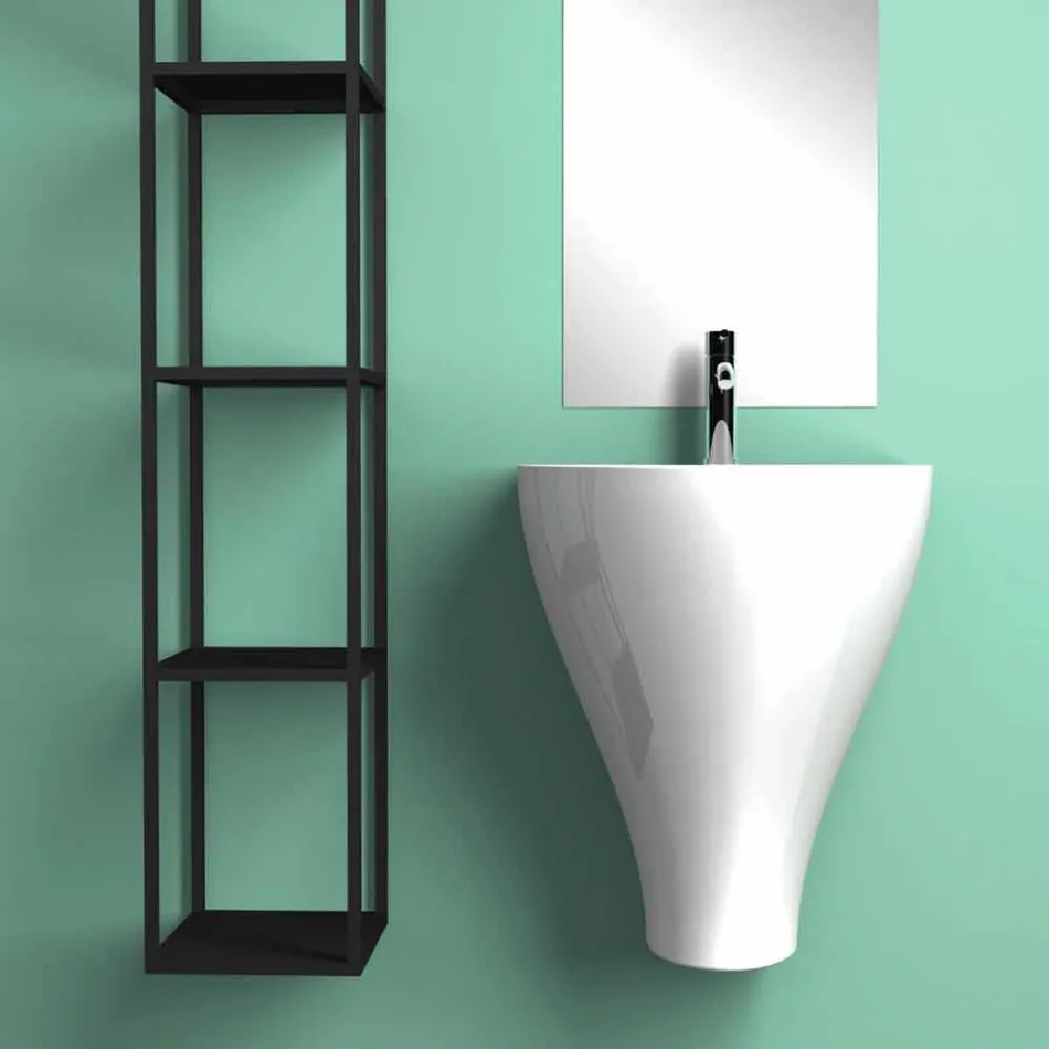 Lavabo bagno sospeso moderno in ceramica fatto in Italia, Fiorello Viadurini