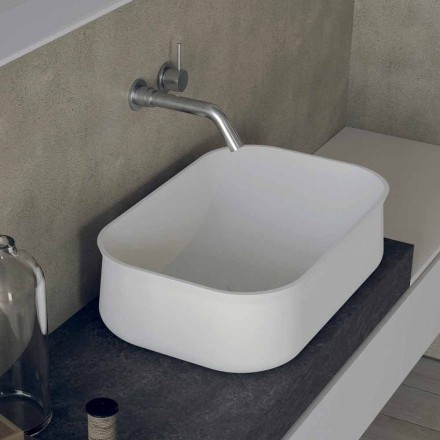 Lavabo Bianco Alto Rettangolare da Bagno Moderno di Design da Appoggio - Tulyp2 Viadurini