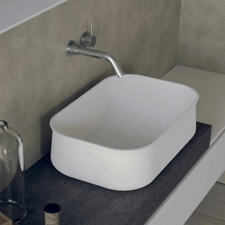 Lavabo Bianco Alto Rettangolare da Bagno Moderno di Design da Appoggio - Tulyp2 Viadurini