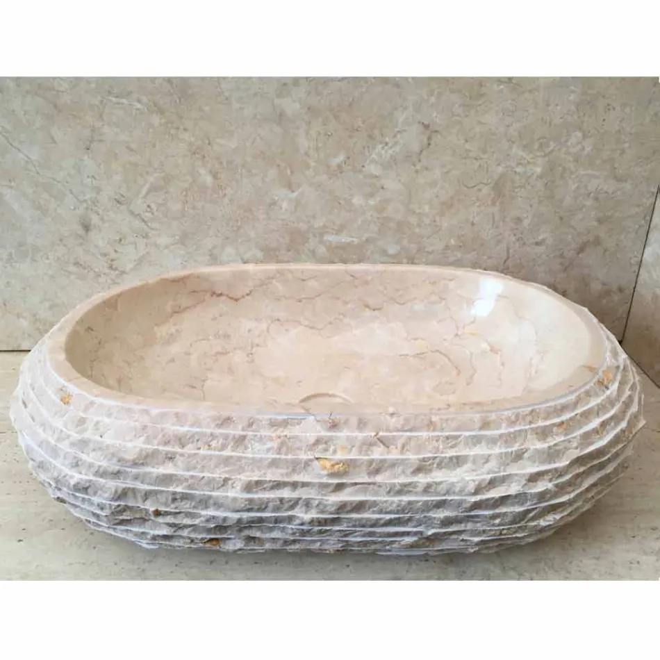 Lavabo bianco da appoggio Cora ovale, fatto a mano Viadurini