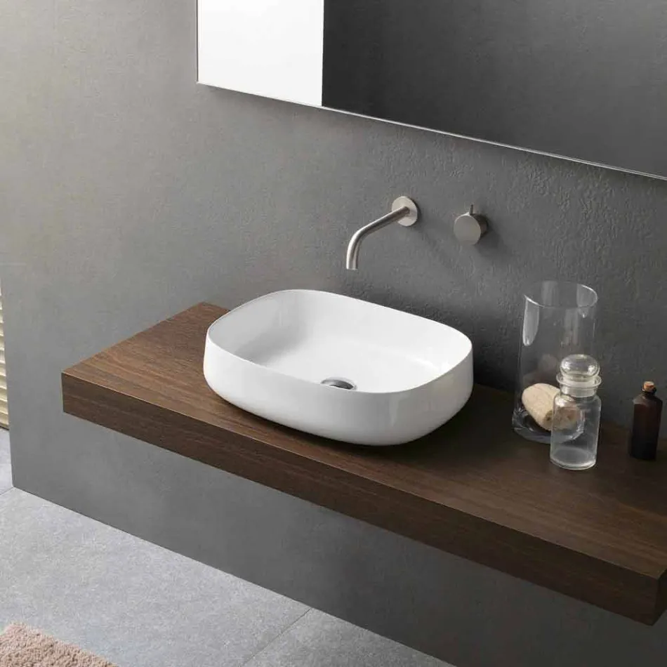 Lavabo Bianco di Design Moderno in Ceramica da Appoggio Made in Italy - Tune2 Viadurini