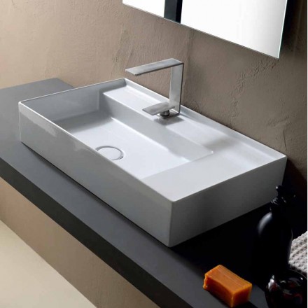Lavabo ceramica da appoggio design moderno made in Italy Sun 65x40 cm Viadurini
