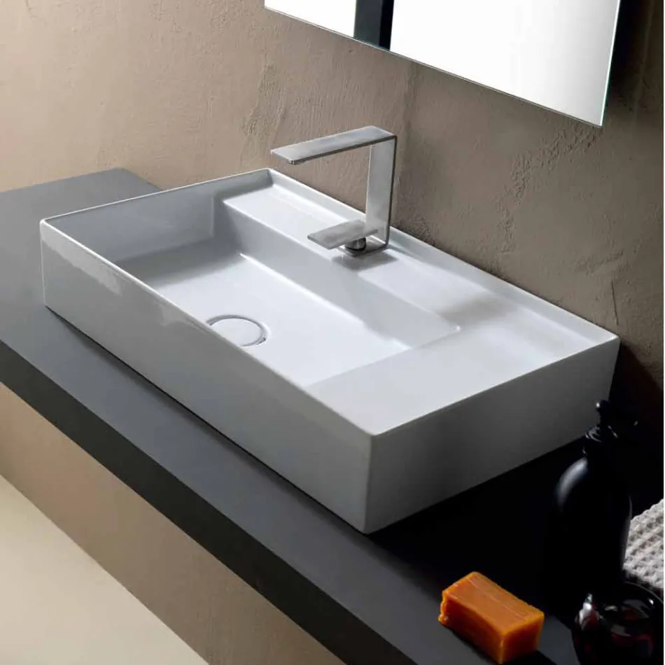 Lavabo ceramica da appoggio design moderno made in Italy Sun 65x40 cm Viadurini