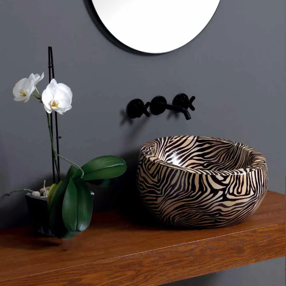 Lavabo circolare moderno da appoggio in ceramica made in Italy Elisa Viadurini